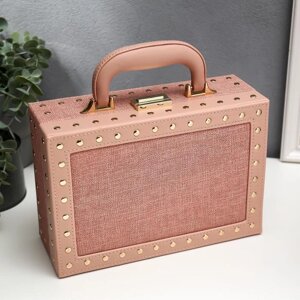 Шкатулка кожзам для украшений чемодан 'С заклёпками' розовый беж 9,5х25х17,5 см