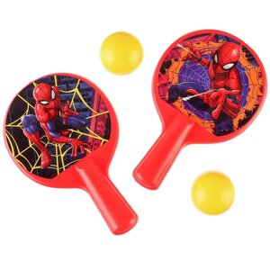 Набор игровой, ракетки 8x12 см и два мячика, Человек-паук