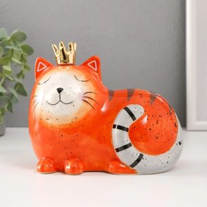 Копилка керамика 'Спящая рыжая кошка в короне' 16,2х10,3х12,6 см