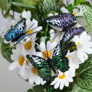 Бабочки для декора и флористики, на прищепке, пластиковые, черные, микс, 5 см и 8 см (комплект из 6 шт.)