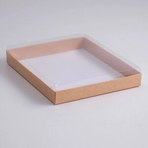 Коробка картонная с прозрачной крышкой, крафт, 26 х 21 х 3 см (комплект из 5 шт.)