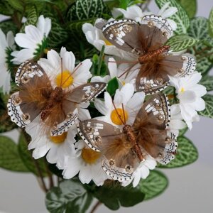 Бабочки для декора и флористики, на прищепке, пластиковые, коричневые, микс, 5 см и 8 см (комплект из 6 шт.)