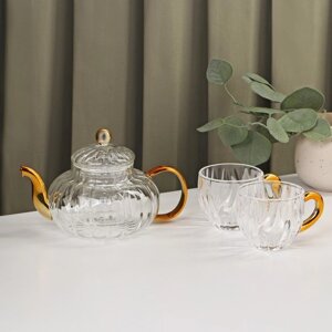 Набор чайный из стекла 'Диана в золотом', 3 предмета чайник 550 м, 2 кружки 150 мл