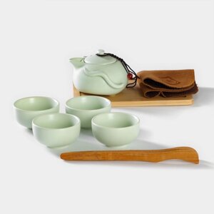 Набор для чайной церемонии керамический 'Тясицу', 8 предметов чайник 120 мл, 4 пиалы 50 мл, салфетка, щипцы, подставка