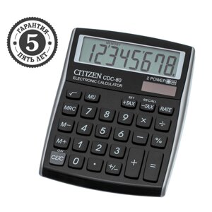 Калькулятор настольный Citizen 'CDC-80BKWB', 8-разрядный, 109 х 135 х 25 мм, двойное питание, черный