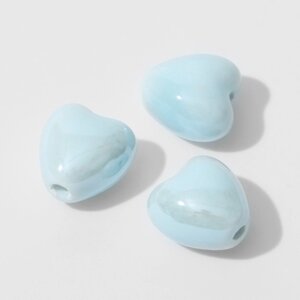 Бусина керамическая 'Сердце' 12 мм, (набор 3 шт.), цвет голубой
