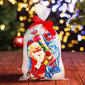Мешок новогодний 'Дед Мороз с хлопушкой', атлас, полноцветная печать, 21х35 см (комплект из 5 шт.)