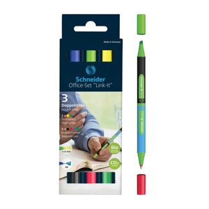 Набор двухсторонний, шариковая ручка + текстовыделитель Schneider 'Link-It' 04цв., 1,4мм/4мм, картонная упаковка,