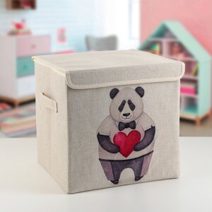 Короб стеллажный для хранения с крышкой 'Влюблённая панда', 30x30x28,5 см