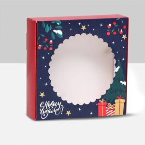 Подарочная коробка сборная с окном 'Новогодняя абстракция'11,5 х 11,5 х 3 см