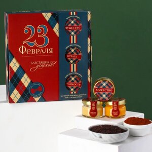 Подарочный набор 'Блестящих успехов'чай 50 г., кофе 30 г., крем-мёд со вкусом хлопка и апельсина 30 г., варенье из