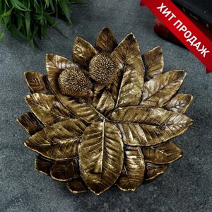 Подставка конфетница 'Пара ежей на тарелке из листьев' золото, 24х24х6,5см