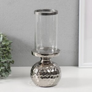 Подсвечник керамика, стекло на 1 свечу 'Лоджуар' d8 см серебро 10,5х10,5х26 см