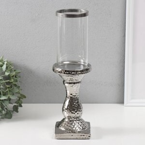 Подсвечник керамика, стекло на 1 свечу 'Монти' d7,5 см серебро 9х9х31,5 см