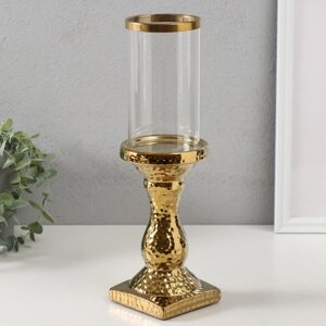 Подсвечник керамика, стекло на 1 свечу 'Монти' d7,5 см золото 9х9х31,5 см