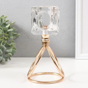 Подсвечник металл, стекло на 1 свечу 'Ледяной кубик' d6 см золото 10х10х19 см