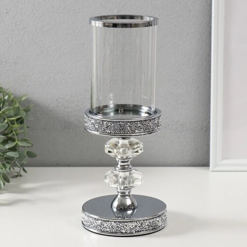 Подсвечник стекло, металл на 1 свечу 'Вива кристалл' на магните, серебро 11,8х11,8х28,5 см