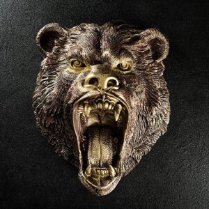 Подвесной декор 'Голова медведя' бронза, 24х35х42см