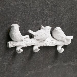 Подвесной декор - вешалка 'Веточка с тремя птичками' белая
