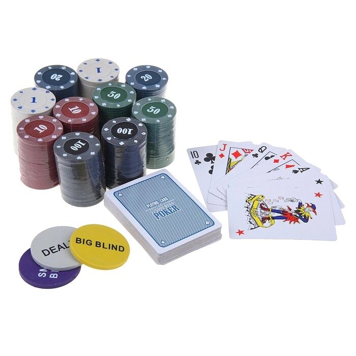 Покер, набор для игры (карты 2 колоды микс, фишки 200 шт.), с номиналом, 60 х 90 см от компании Интернет-магазин "Flap" - фото 1