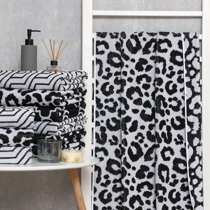 Полотенце махровое Этель 'Leopard', цвет чёрный, 70х130 см, 100 хлопок, 420 гр/м2 от компании Интернет-магазин "Flap" - фото 1