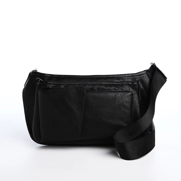 Поясная сумка на молнии, 3 наружных кармана, цвет чёрный от компании Интернет-магазин "Flap" - фото 1