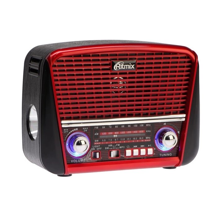 Радиоприемник Ritmix RPR-050 RED, функция MP3-плеера, фонарь, красный от компании Интернет-магазин "Flap" - фото 1