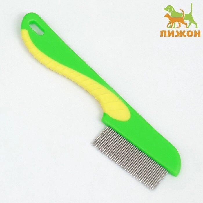 Расческа для шерсти 15,6 х 3,6 см, короткие зубья 1,7 см, зелёно-жёлтая от компании Интернет-магазин "Flap" - фото 1