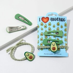 Резинка и заколки для волос 'I love avocado'набор