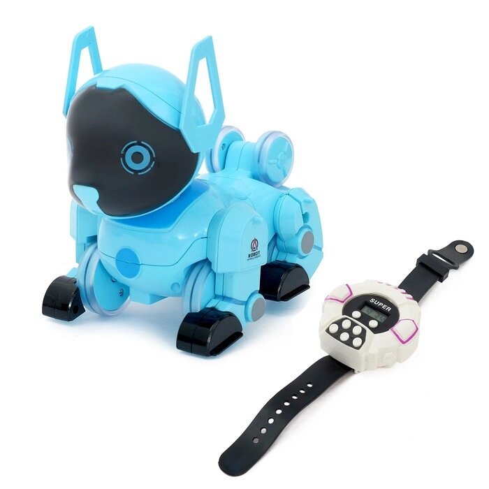 Робот собака 'Паппи' , с программированием, на пульте управления, интерактивный звук, свет, на аккумуляторе, голубой от компании Интернет-магазин "Flap" - фото 1