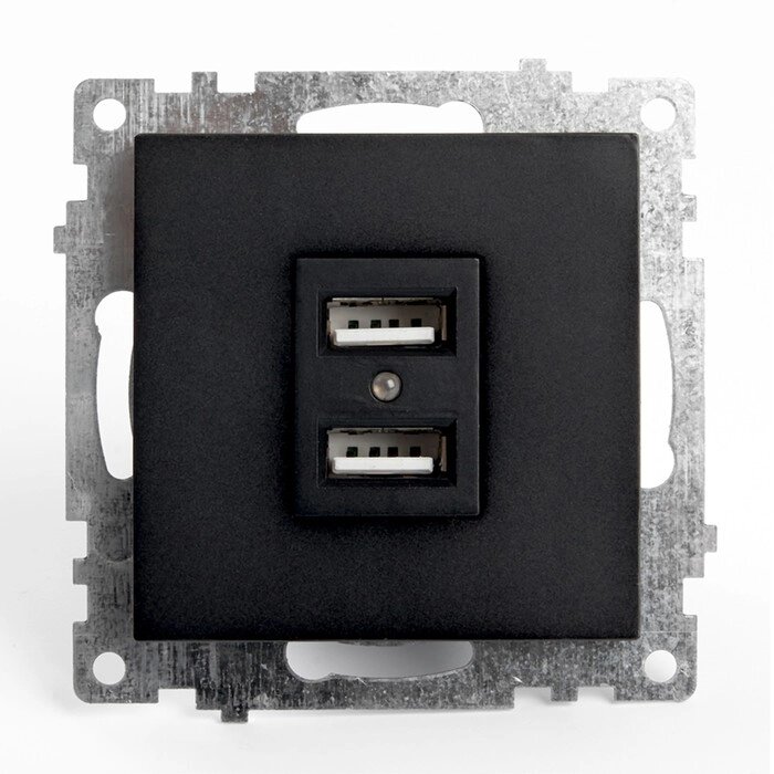 Розетка 2-местная USB (механизм), 250В, 2,1А, серия Катрин, GLS10-7115-05, черный от компании Интернет-магазин "Flap" - фото 1