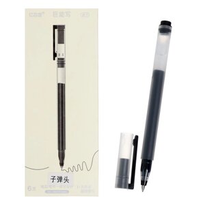 Ручка гелевая 0,5мм черная, бесстержневая, длина письма 1600 метров (комплект из 6 шт.)