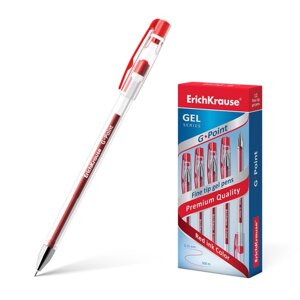Ручка гелевая ErichKrause G-Point, чернила красные, узел 0.38 мм, длина линии письма 500 метров (комплект из 12 шт.)