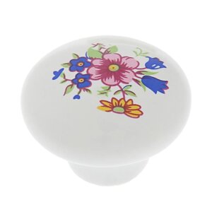 Ручка кнопка FLOWER Ceramics 017, d32, керамическая, белая