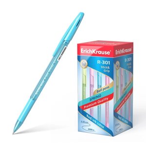 Ручка шариковая Erich Krause R-301 Spring Stick Grip, узел 0.7 мм, стержень синий, резиновый упор, длина линии письма