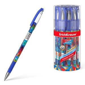 Ручка шариковая ErichKrause ColorTouch Patchwork, узел 0.7 мм, тонкое письмо, резиновый держатель, стержень с дизайном,