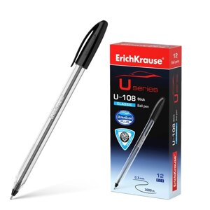 Ручка шариковая ErichKrause U-108 Classic Stick, узел 1.0 мм, чернила черные (комплект из 12 шт.)
