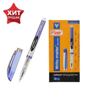 Ручка шариковая Flair Writo-Meter, узел- игла 0,6 мм (пишет 10 км) масляная основа, шкала на стержне, синяя (комплект