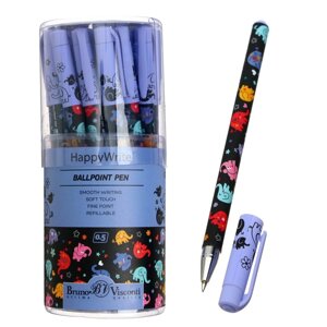 Ручка шариковая HappyWrite 'Разноцветные слоники'узел 0.5 мм, синие чернила, матовый корпус Silk Touch