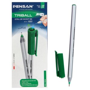 Ручка шариковая масляная Pensan Triball, узел-игла 1.0 мм, трёхгранная, чернила зелёные (комплект из 12 шт.)