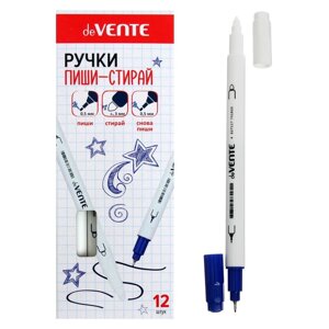 Ручка со стираемыми чернилами капилярная deVENTE, 0,5 мм и 3 мм, белый корпус, чернила синие (комплект из 12 шт.)