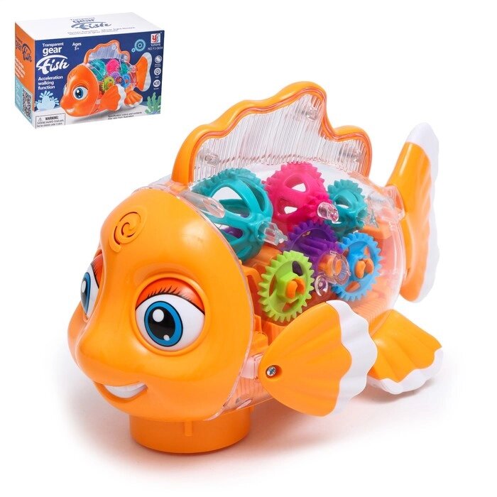 Рыбка 'Шестерёнки', свет и звук, работает от батареек, цвет оранжевый от компании Интернет-магазин "Flap" - фото 1