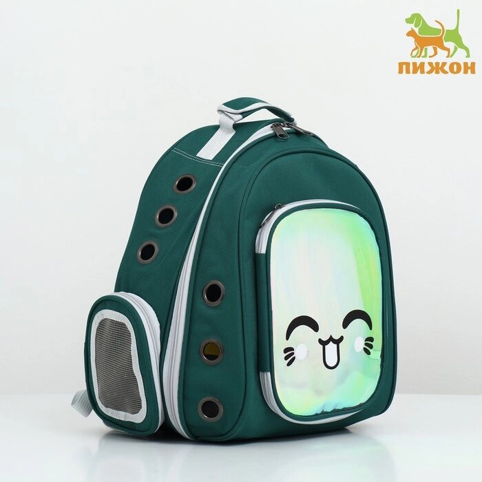 Рюкзак для переноски животных с окном для обзора, зелёный от компании Интернет-магазин "Flap" - фото 1