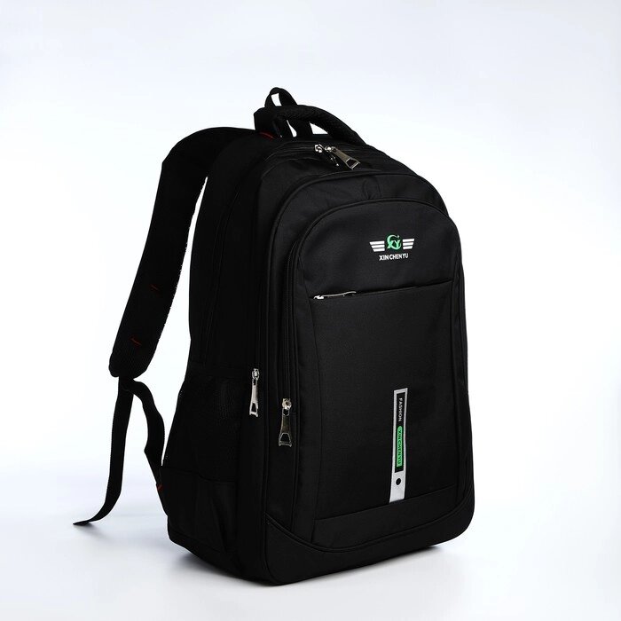 Рюкзак молодёжный из текстиля, 2 отдела на молнии, 4 кармана, цвет чёрный/зелёный от компании Интернет-магазин "Flap" - фото 1