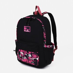 Рюкзак молодёжный из текстиля, 4 кармана, цвет чёрный/розовый