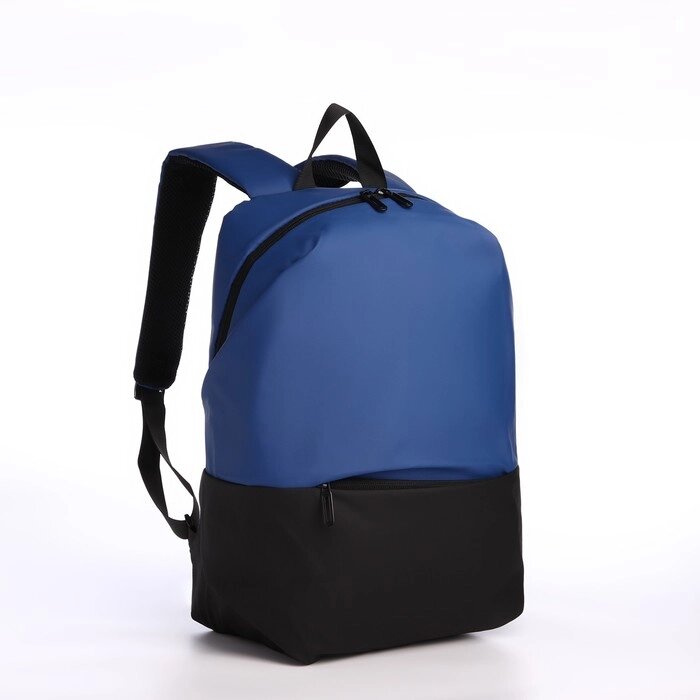 Рюкзак молодёжный из текстиля на молнии, водонепроницаемый, наружный карман, цвет чёрный/синий от компании Интернет-магазин "Flap" - фото 1