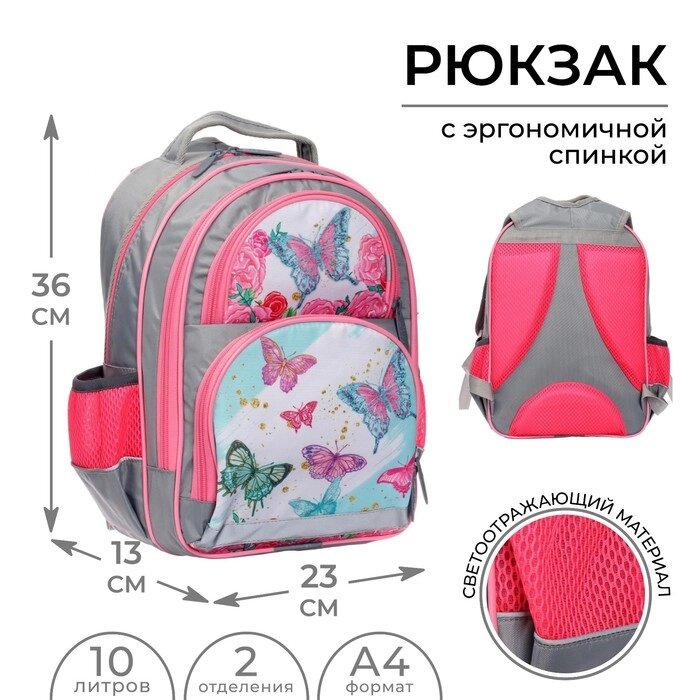 Рюкзак школьный, 36 х 23 х 13 см, эргономичная спинка, Calligrata П 'Бабочки' от компании Интернет-магазин "Flap" - фото 1
