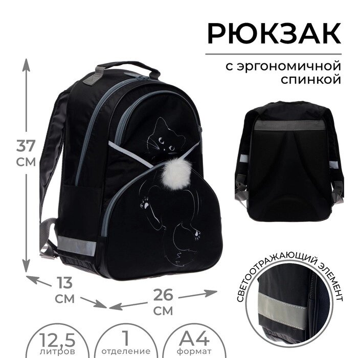 Рюкзак школьный, 37 х 26 х 13 см, эргономичная спинка, Calligrata АН 'Котик' от компании Интернет-магазин "Flap" - фото 1