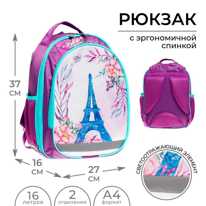 Рюкзак школьный, 37 х 27 х 16 см, эргономичная спинка, Calligrata Б 'Париж' от компании Интернет-магазин "Flap" - фото 1