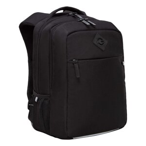 Рюкзак школьный, 39 х 26 х 19 см, Grizzly, эргономичная спинка, отделение для ноутбука, чёрный